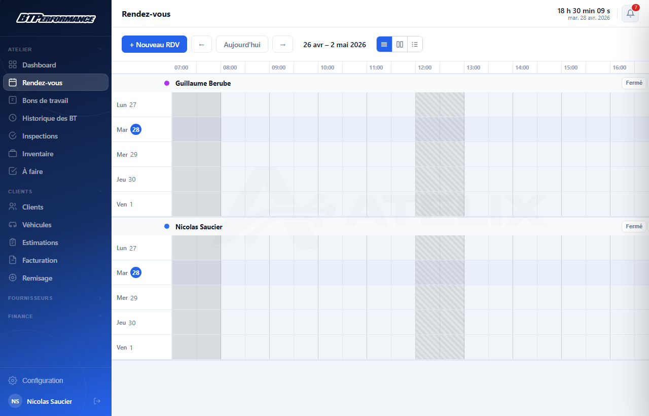 Calendrier de rendez-vous AteliX